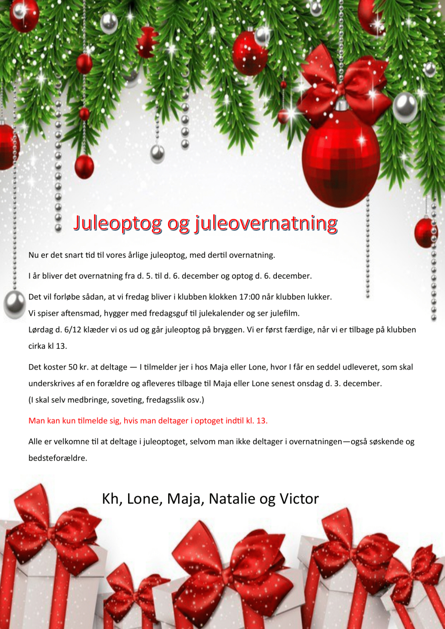 Juleoptog og juleovernatning 2025